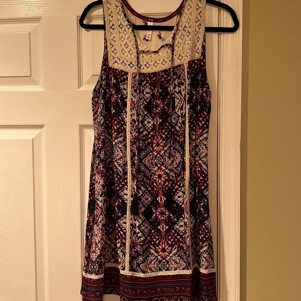 Printed dress worn once with beautiful lace detail